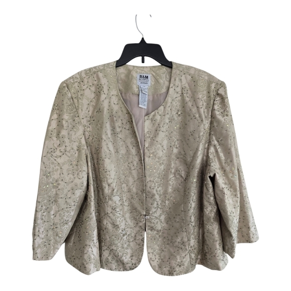 R&M Richards Jacket Womens Sz 24W Beige Long Sleeves Beaded Handmade - Picture 1 of 13